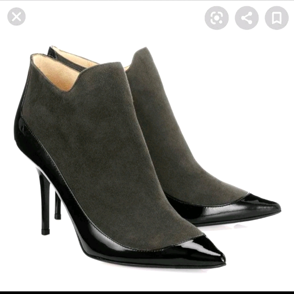 Jimmy Choo Black and Gray Suede Pointed-Toe Stiletto Booties